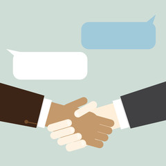 Obraz premium Business handshake for deal and teamwork concept with blank text box.