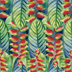 Obraz premium Watercolor heliconia pattern