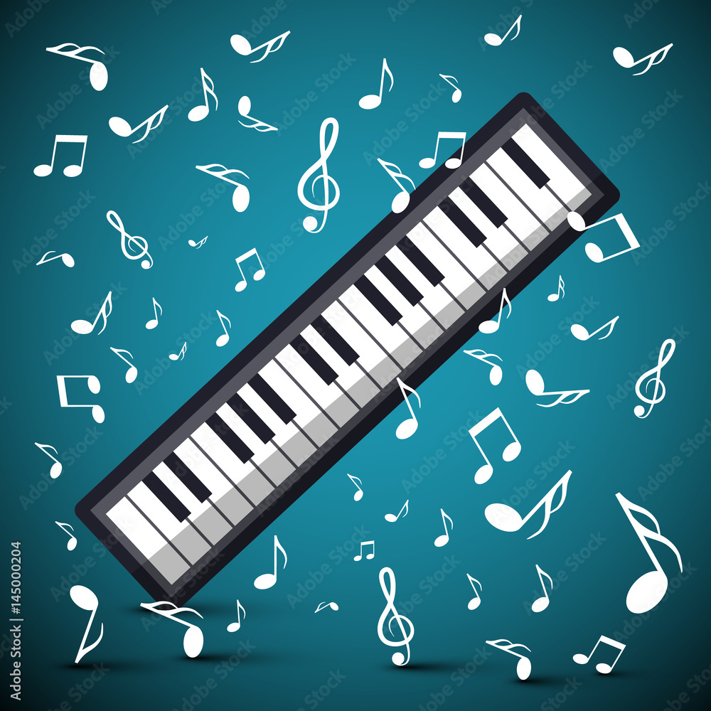 Poster music background with notes and keyboard