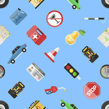 Auto transport motorist icon symbol vehicle equipment service car driver tools vector illustration seamless pattern