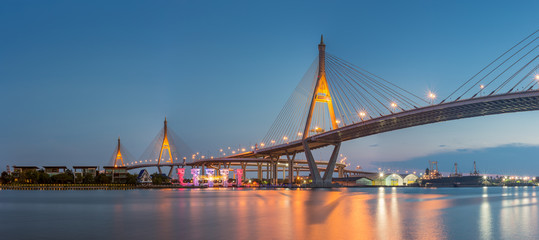 Fototapeta na wymiar Bhumibol Bridge also casually call as Industrial Ring Road Bridge, Samut Prakarn,Thailand