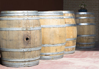 Wine barrels in the vineyard of Piemonte, Italy