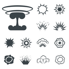 Bomb icons, bang and exploding symbols. Vector illustration