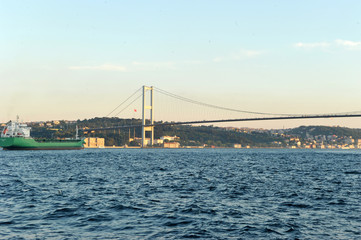 beautiful sunset time on Istanbul Bosphorus and 15 July bridge 