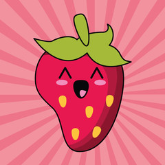kawaii strawberry fruit image vector illustration eps 10