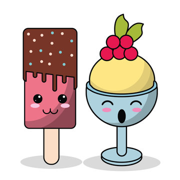 kawaii ice cream cup with ice pop image vector illustration eps 10