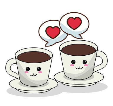 kawaii coffee cups and bubble speech image vector illustration eps 10