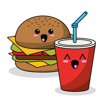 kawaii burger and soda image vector illustration eps 10