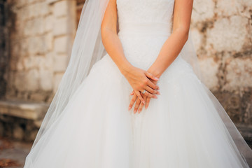 Fototapeta na wymiar Female hands close up outdoor. Wedding in Montenegro