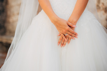 Female hands close up outdoor. Wedding in Montenegro