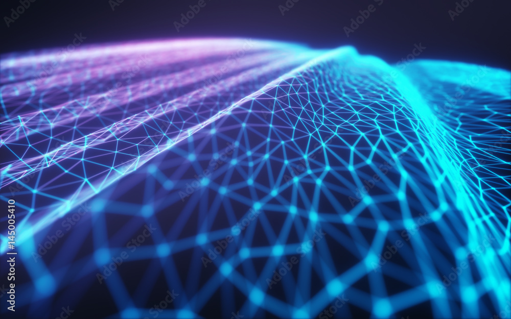 Wall mural 3d illustration, embossed mesh representing internet connections, cloud computing and neural network