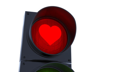 Heart stop traffic light. Love concept. Isolated on white background.