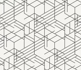 Behang Moderne monochrome onregelmatige geometrische zeshoekige achtergrond in trendy omlijnde stijl. Unieke hipstertextuur perfect voor interieurontwerp, behang en prints. Vector naadloos patroon. © Defokes