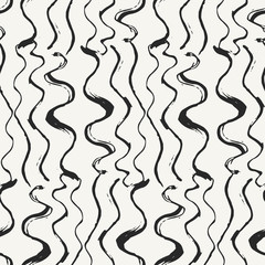 Modern stylish abstract hand drawn background with irregular structure of repeating curved lines. Vector seamless pattern. Monochrome texture perfect for wallpapers, postcards and wrapping paper. - 145007475