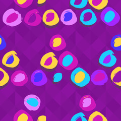 Colorful irregular hand drawn background with structure of repeating circles. Vector seamless pattern.