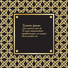 Invitation card template with a border of gold patterns.