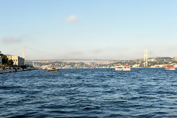 Fototapeta premium beautiful sunset time on Istanbul Bosphorus and 15 July bridge 
