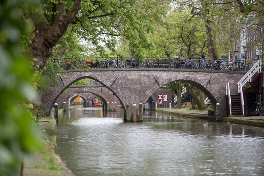 Utrecht, Naterland - APRIL 13, 2014:  most peple park there bicycles on a bridge.