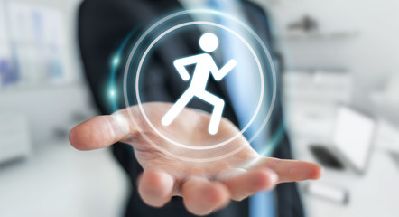 Young man using running application to check his performances 3D rendering