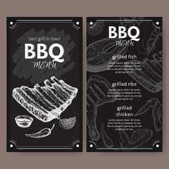 Vintage grill restaurant menu template with hand drawn sketch - 145009639