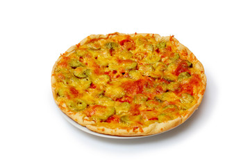 homemade pizza on white background