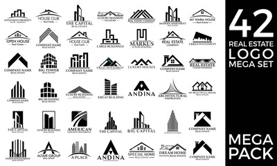 Mega Set and Big Group, Real Estate, Building and Construction Logo Vector Design Eps 10