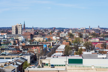 aerial of downtown baltimore, maryland in spring