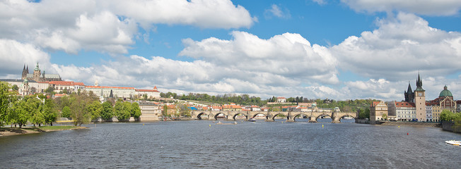 PRAGUE, CZECH REPUBLIC - APRIL 17, 2014:  View on the most Legií bridge. You can see Prague Castel and Charles bridege