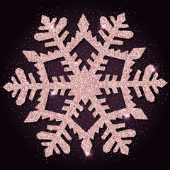Pink golden glitter great snowflake. Luxurious christmas design element, vector illustration.