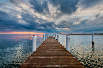 Hemingway Pier Next to the Bay Bridge outside of Annapolis Maryland at Sunset