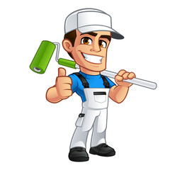 Vector illustration of a professional painter, he is dressed in working clothes - obrazy, fototapety, plakaty