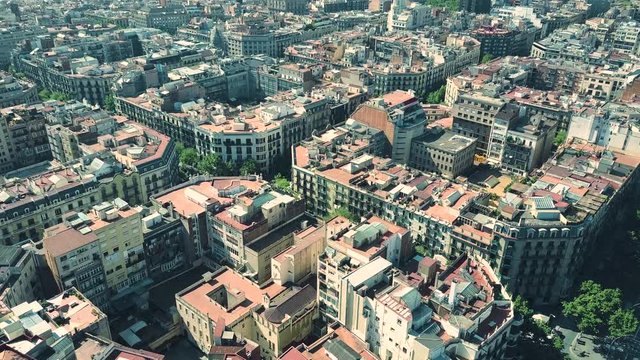 Barcelona residential area blocks pattern aerial view, Spain. 4K shot