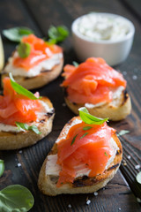 Bruschetta with cream cheese and smoked salmon