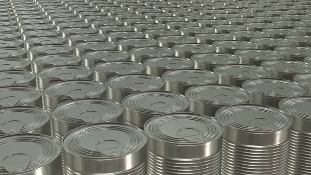 Aluminium can. 3D render of metal canned food. HD animation. Seamless looped motion background.