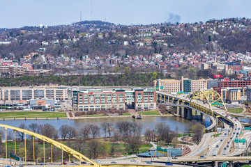 Skyline of Pittsburgh, Pennsylvania at night from mount washington above the monongahela river