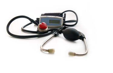 A device for measuring blood pressure. Checking blood pressure of a patient, selective focus.
