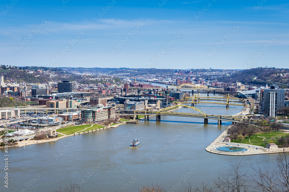 Wall mural skyline of pittsburgh, pennsylvania at night from mount washington above the monongahela river