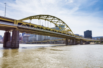 Fototapeta na wymiar Skyline of Pittsburgh, Pennsylvania from Allegheny Landing from across the Allegheny River