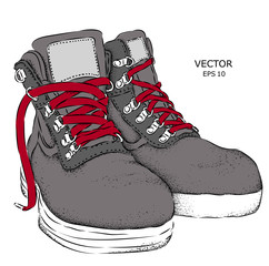 Hand drawn shoe. Shoe in retro style,  Walk Concept. Vector illustration