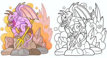 cartoon evil demon with a trident in his hand
