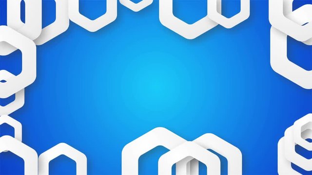 Paper ngon rings abstract motion background with drop shadows on blue. HD seamless looped motion graphic animation with copy space for business presentation