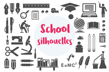 Retro school monochrome silhouettes Object subject