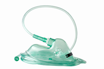 medical oxygen mask on a white background - obrazy, fototapety, plakaty