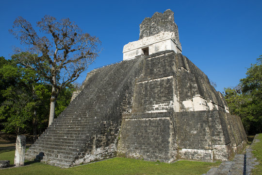 Pyramid (Temple II) in the ancient Maya City of Tikal in Guatemala, Central America