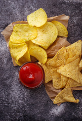 Potato chips and Mexican corn nachos