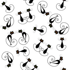 black cats seamless pattern on a white background