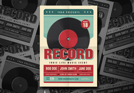 Live Music Event Flyer with Record Illustration 3