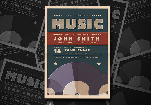 Live Music Event Flyer with Record Illustration 2
