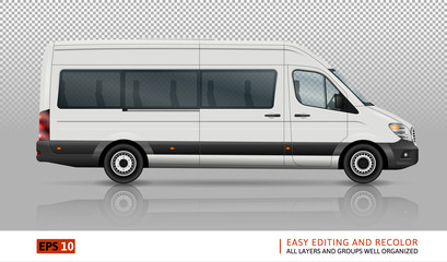 Minivan vector template on transparent background. Isolated city minibus. All layers and groups well organized for easy editing and recolor. View from right side.