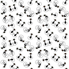 black cats seamless pattern on a white background